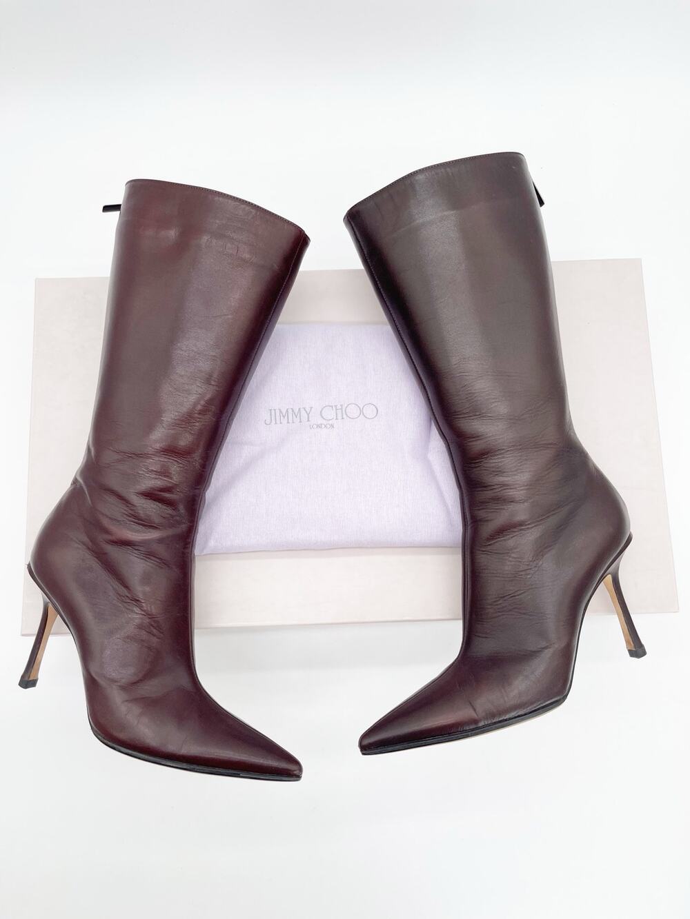 Jimmy Choo Vintage Y2K Coffee Brown Kid Leather Lisbon Pointed Toe Boots IT 37.5